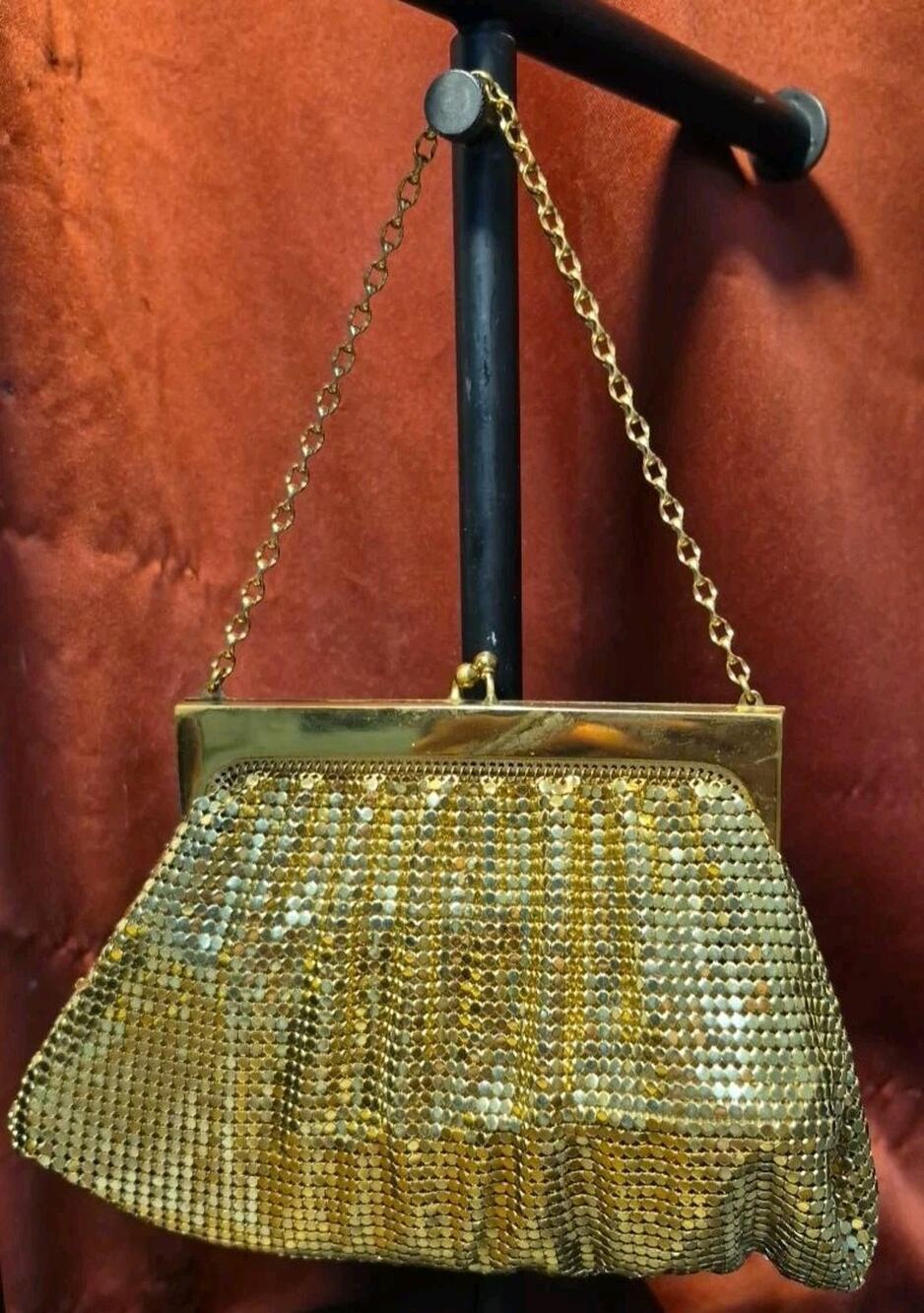 Vintage Whiting & Davis Gold Mesh Purse 2303 Made USA Evening Bag